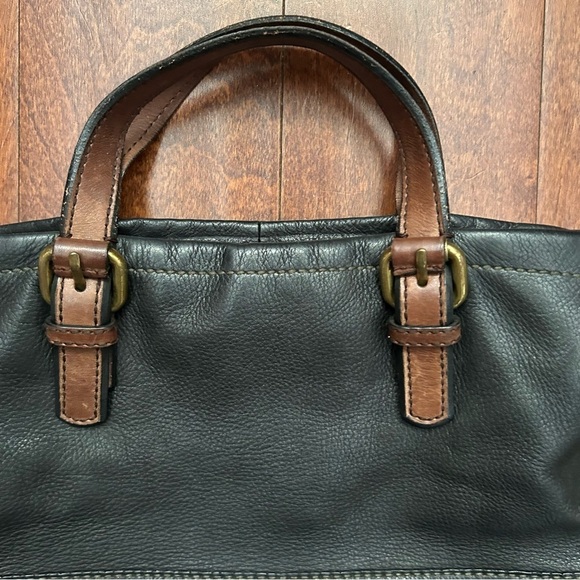 Fossil Explorer Tote in Black Leather with Brown Leather and Brass Accents - Picture 9 of 16